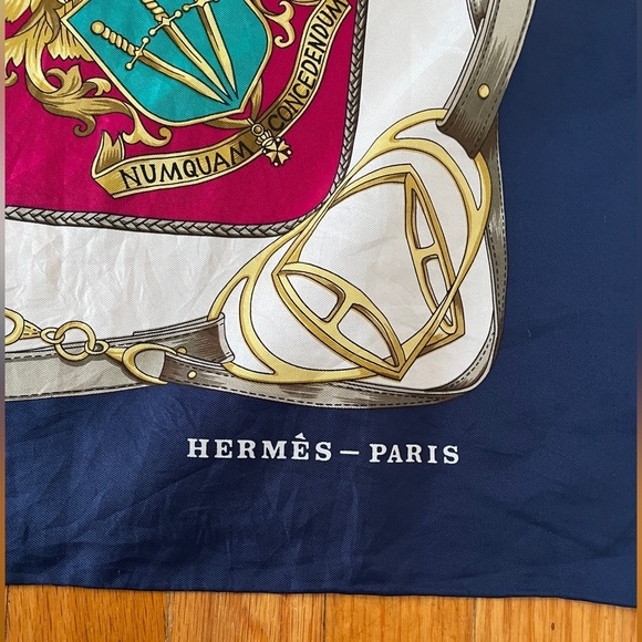 Hermes Scarf equestrian square horse bit Americana swords crest royalty rope - Picture 2 of 13
